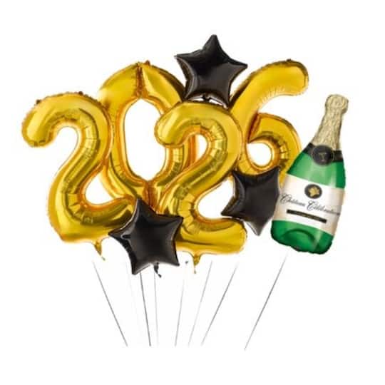 Gold Champagne Bottle New Year's 2026 Foil Balloon Bundle